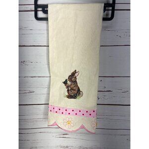 MWW Market Woodland Sanctuary Rabbit / Bunny Embroidered Cotton Linen Hand Towel